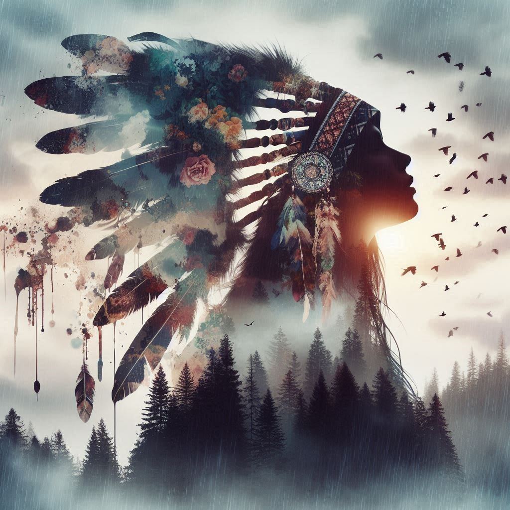 double exposure beautiful fantasy DALL-E 3 portrait landscape..