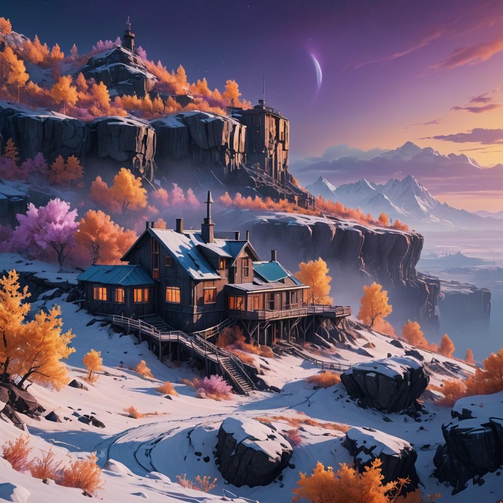 Fantasy Landscape: Autumn Aurora at Research Station