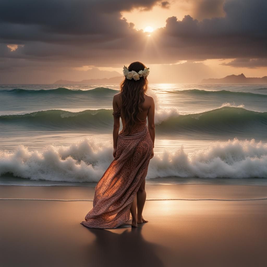 Sun setting on ocean mist