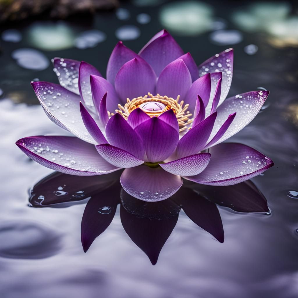Purple crystal lotus floating in clear water AI Generated Artwork