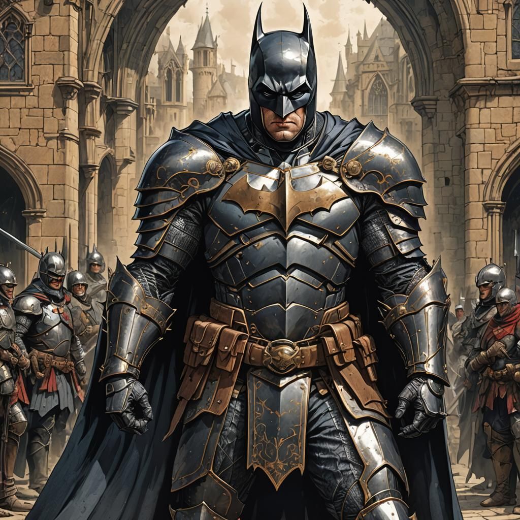 Batman as a medieval knight in armor