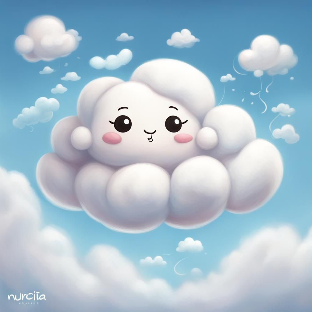Illustrate Nubecita, a soft and fluffy cloud floating in the...
