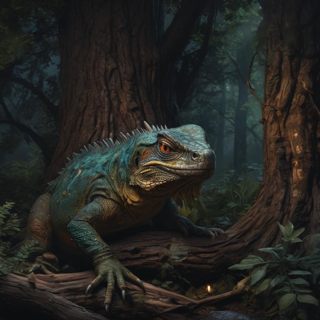 Couple camping, large lizard with glowing eyes hides behind ...
