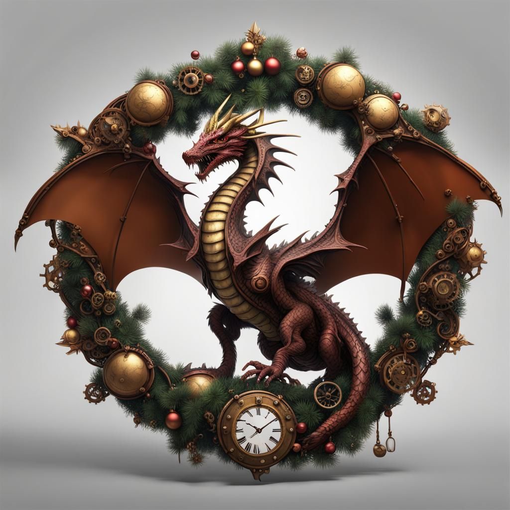 Steampunk dragon Christmas wreath