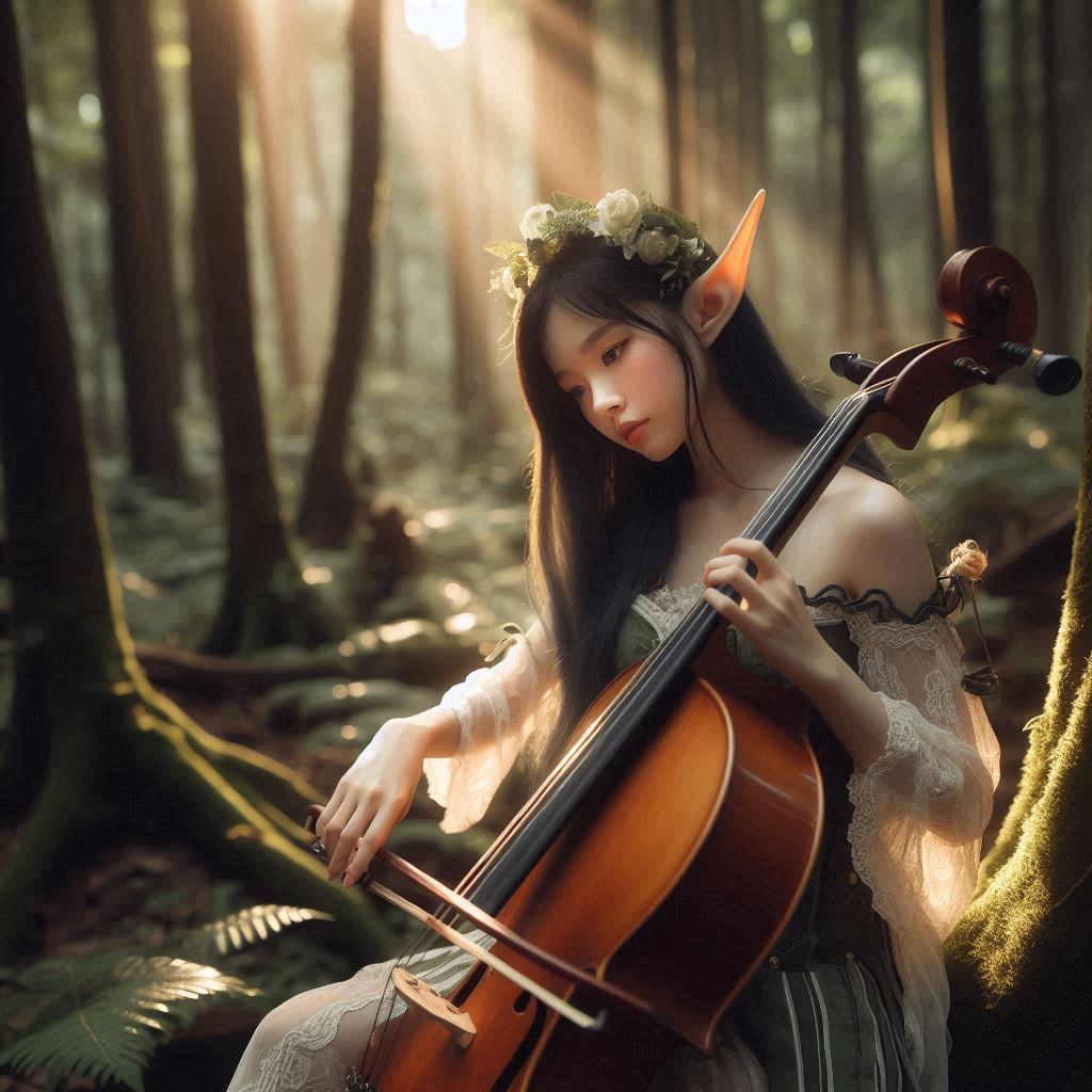Elf Playing Cello in the forest