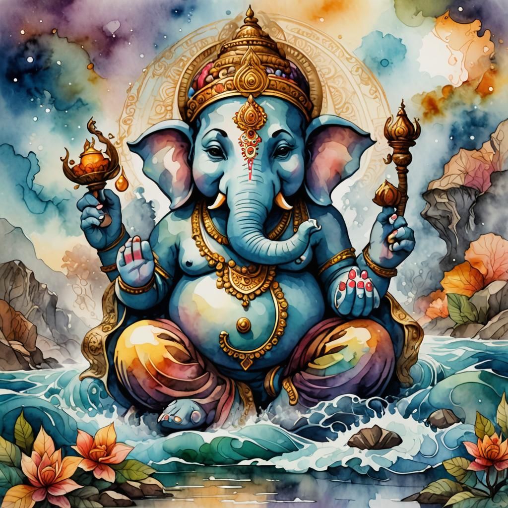 Ganesha at the River Ganges - AI Generated Artwork - NightCafe Creator