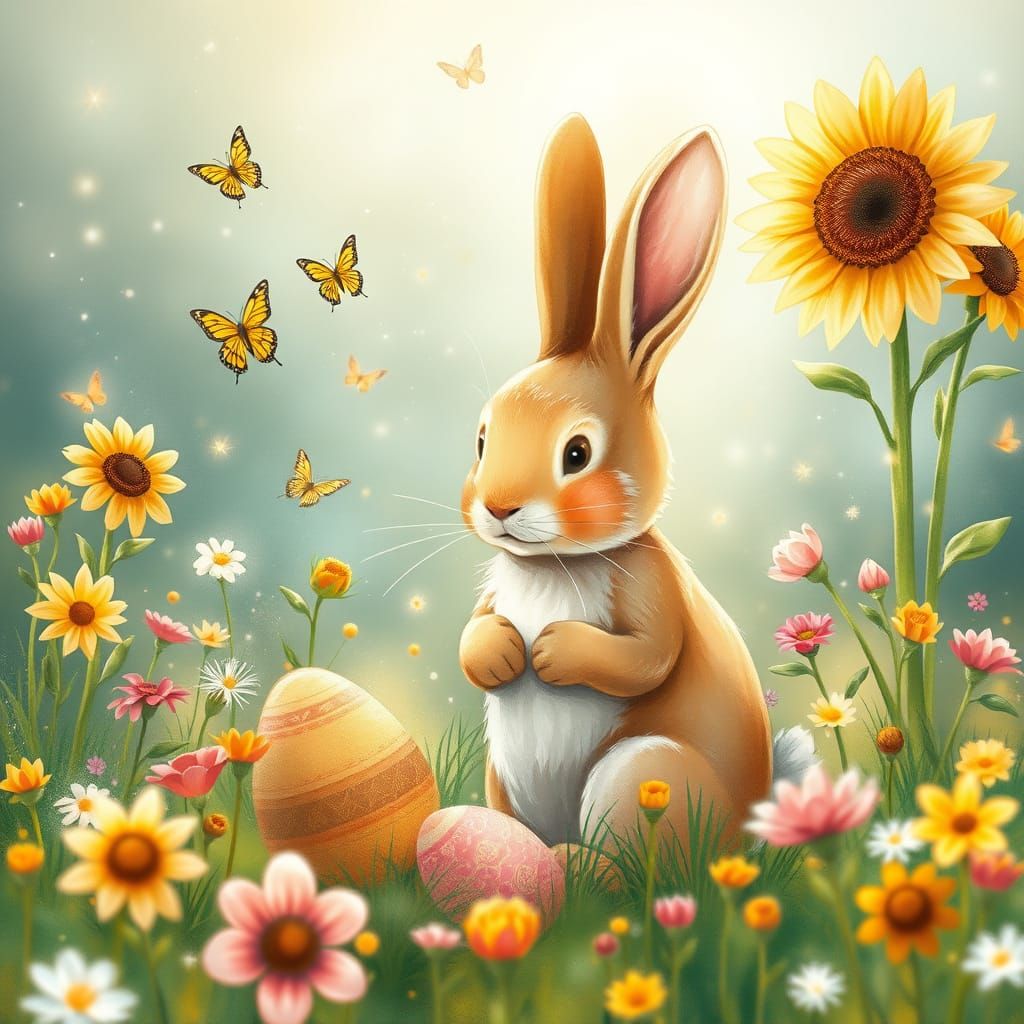 Cute Easter Bunny with magical in spring fields  by @Wolfie 