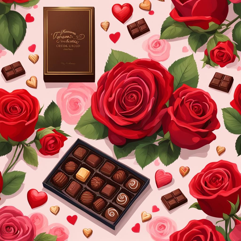 Decadent illustrations featuring tempting chocolates arrange...