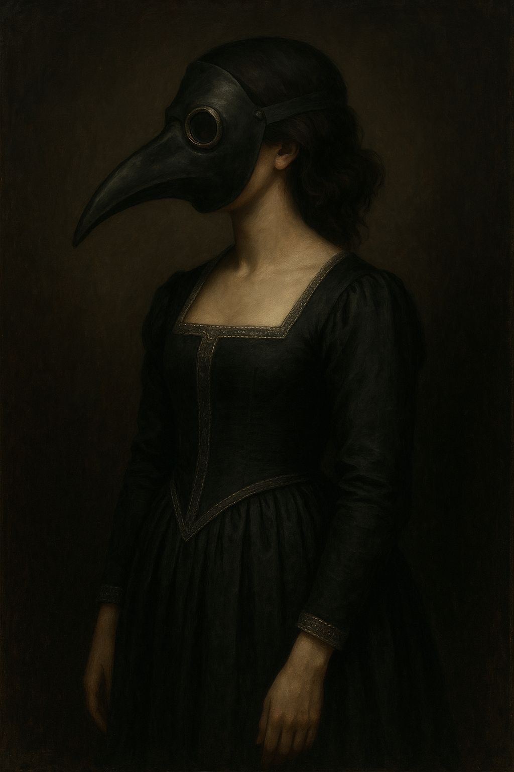 Plague Doctor Woman in Black Dress Digital Art