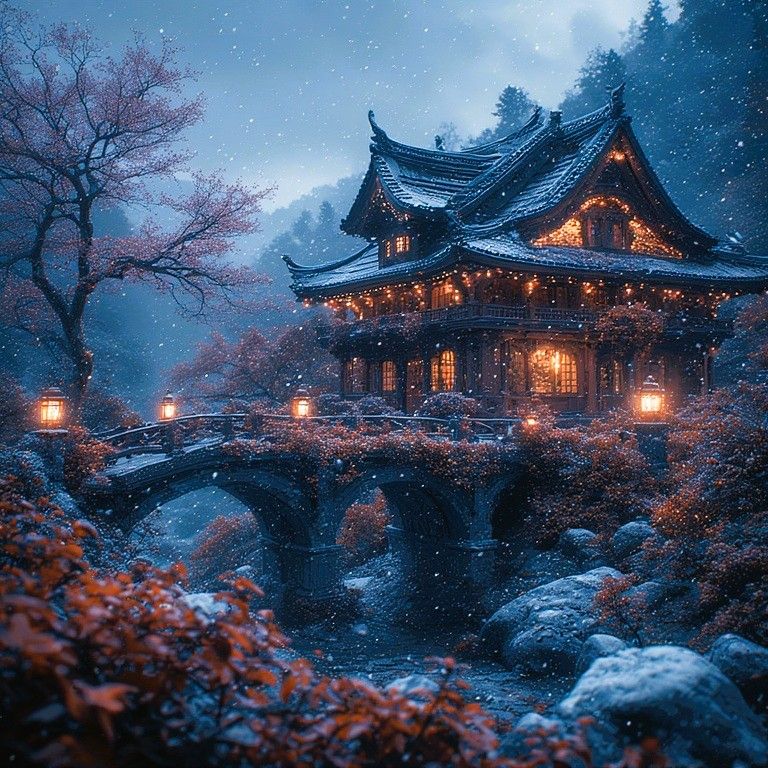 Twilight at the Snow-Covered Pagoda