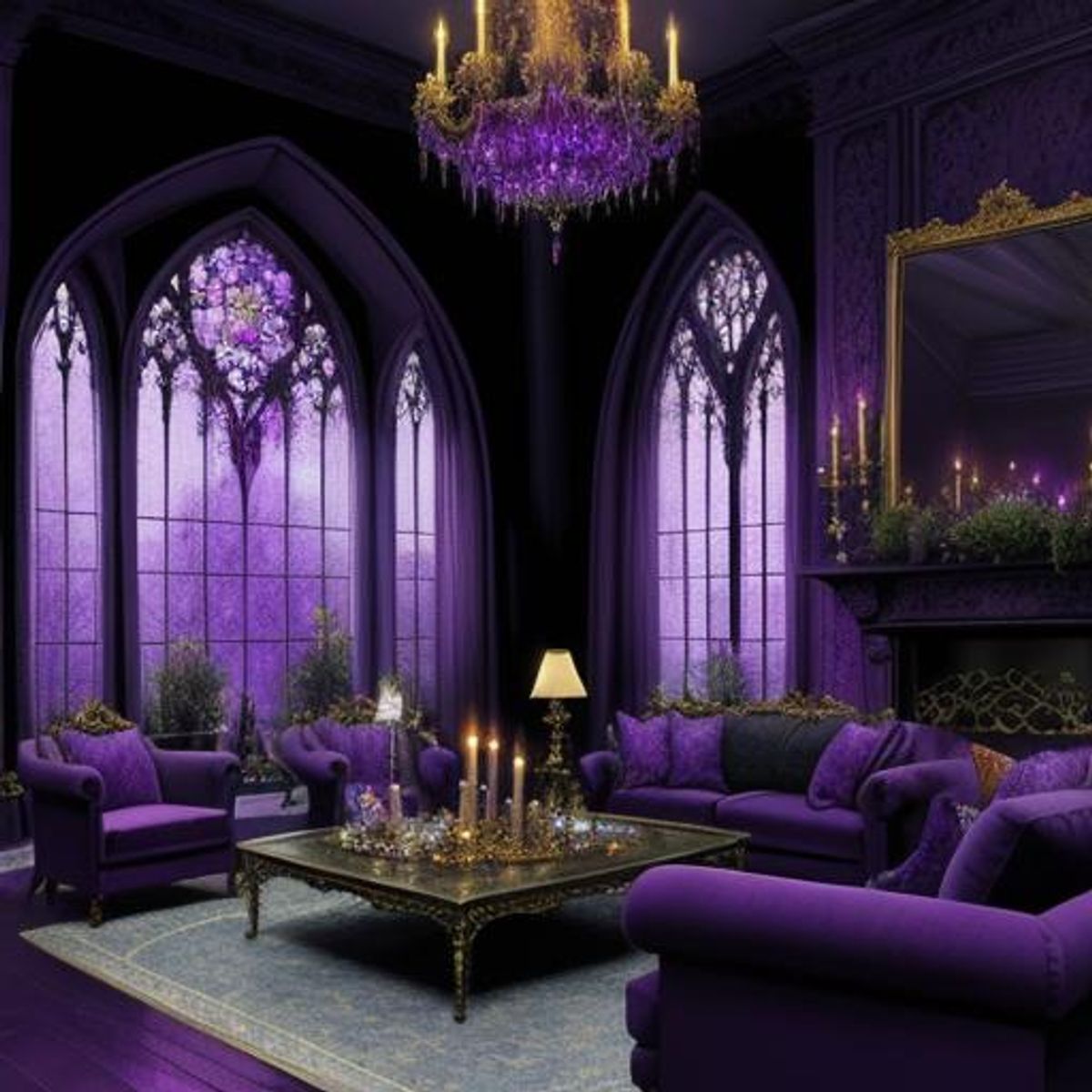 Epic outrageously gorgeous Gothic purple living room - AI Generated ...