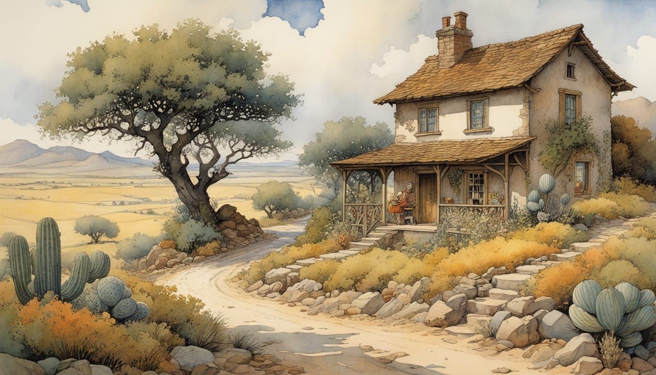 Arizona Desert Night: a Whimsical Storybook Illustration