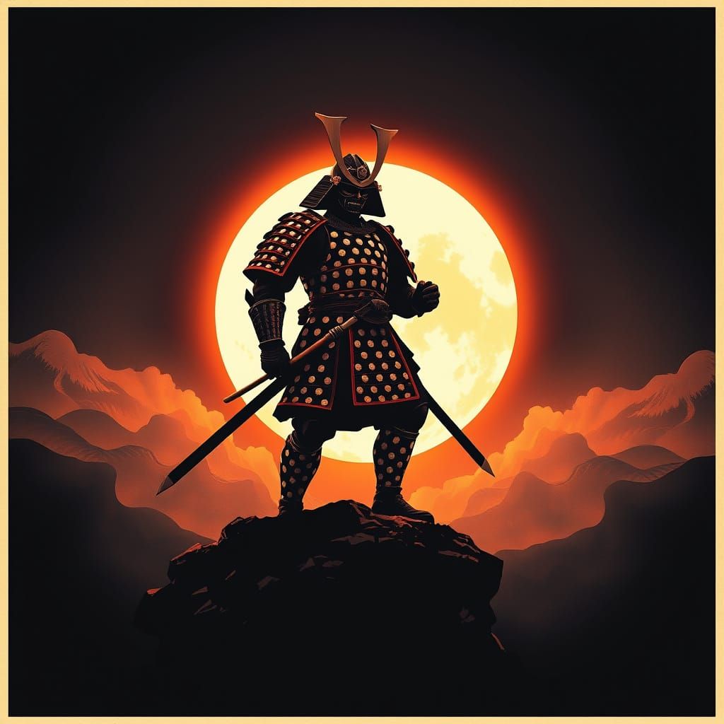 Samurai on the Moon in Vintage Poster Art