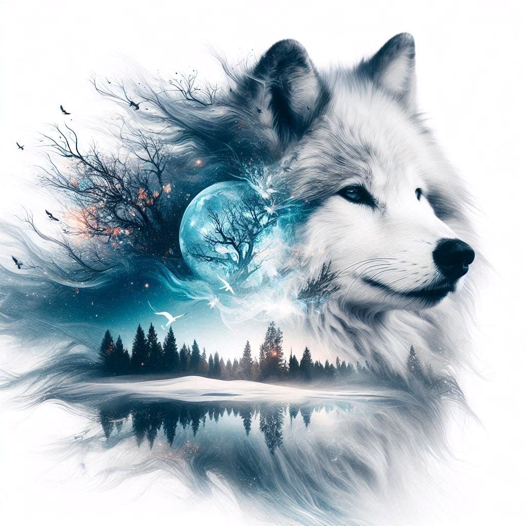 double exposure wolf