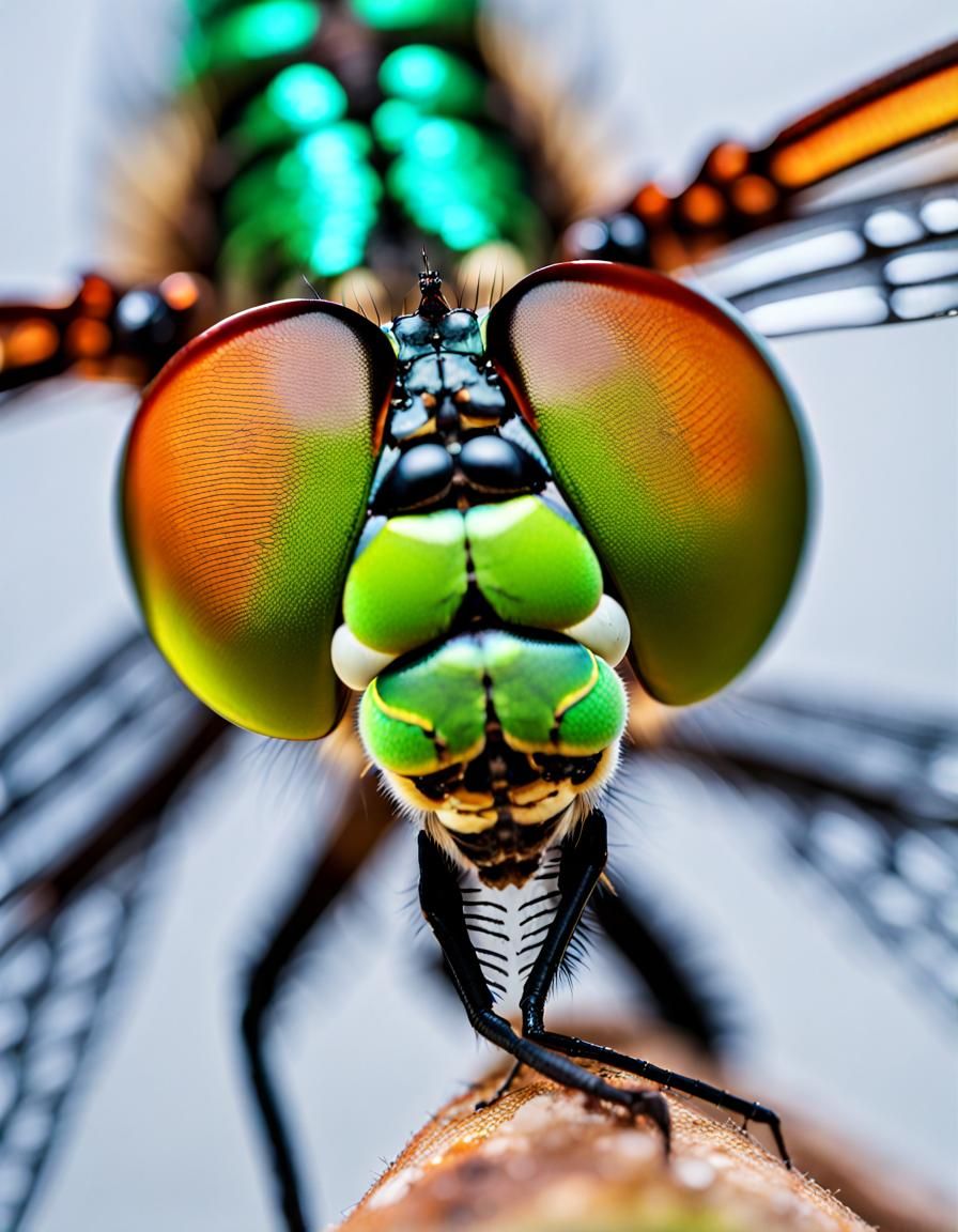 Macro 50x close up photograph of a brightly colored dragonfly 3d 8k ...