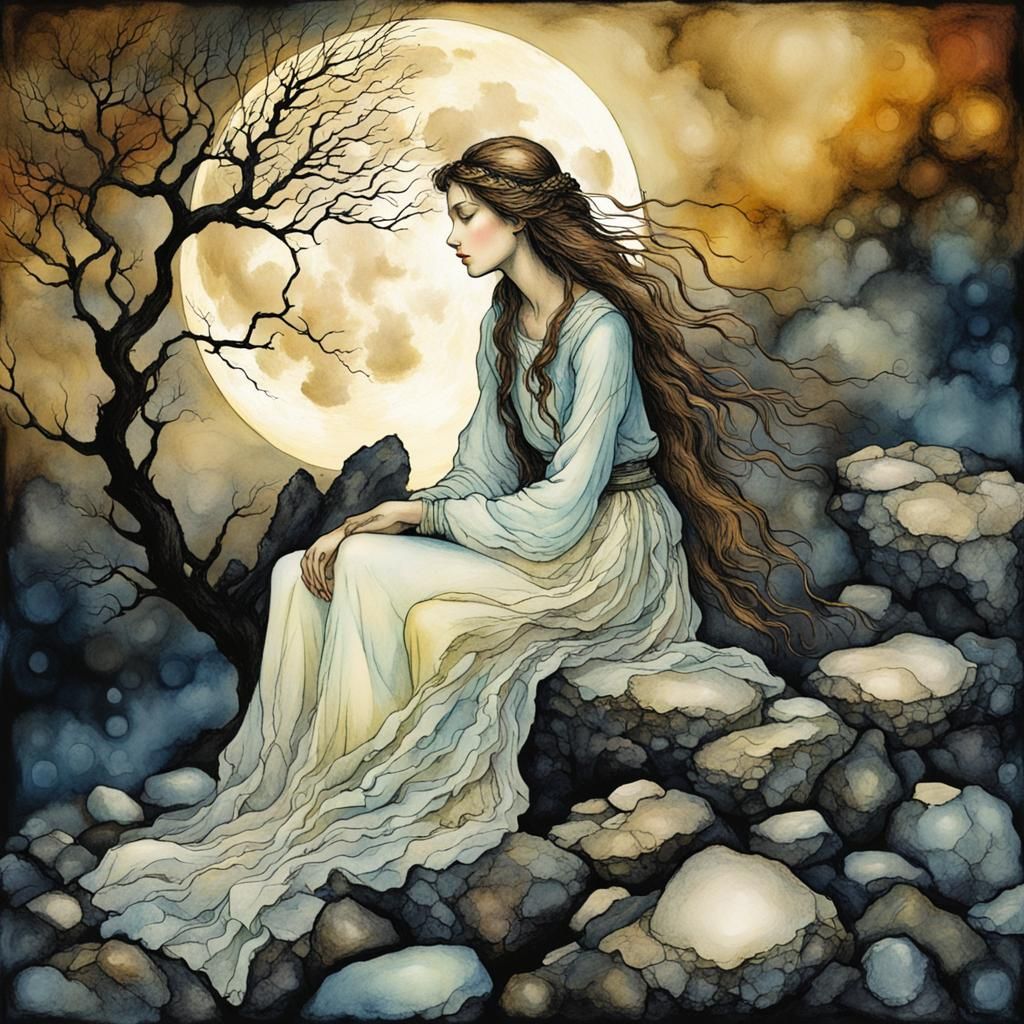 Ancient nostalgic gorgeous people. Luminous. Alcohol ink. Fu...