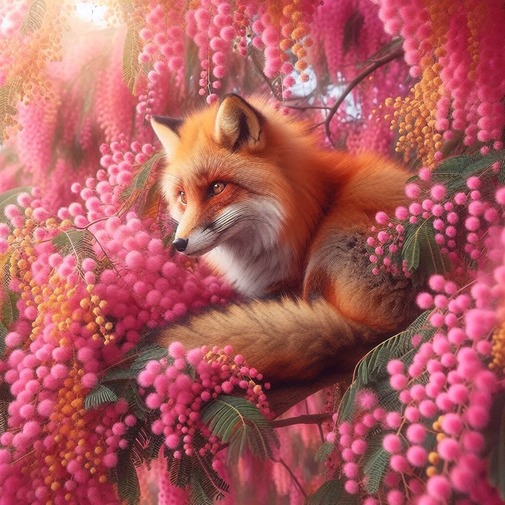 Red fox in the mimosas