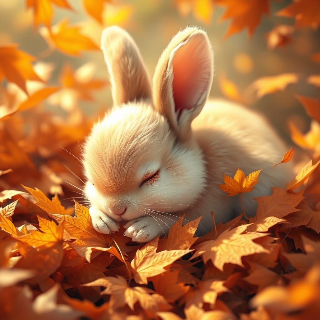 Surreal Kawaii Bunny in Vibrant Fall Landscape