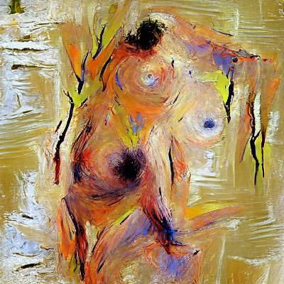 Abstract expressionist nude portrait