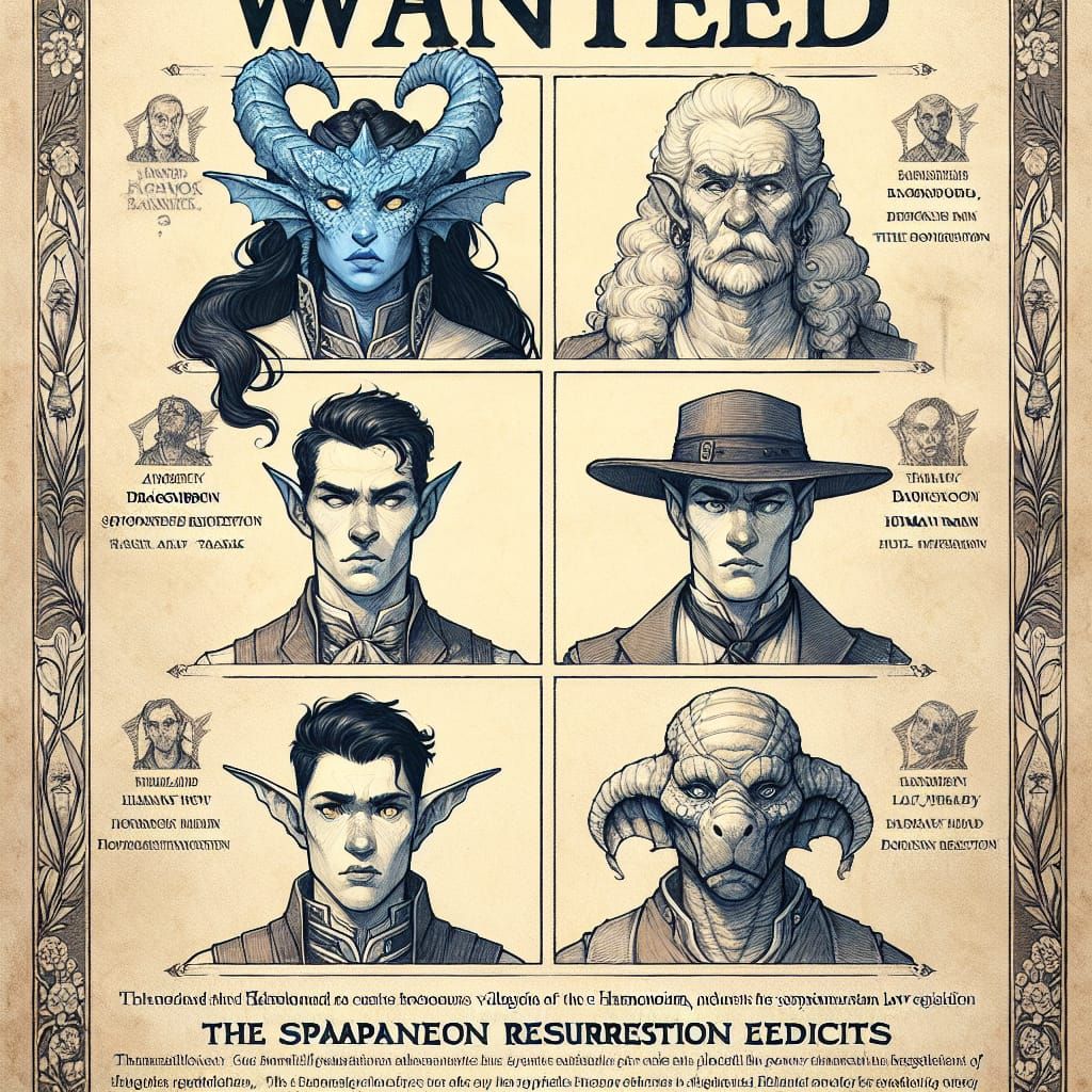 A vintage wanted poster, declaring. Picture of five individu...