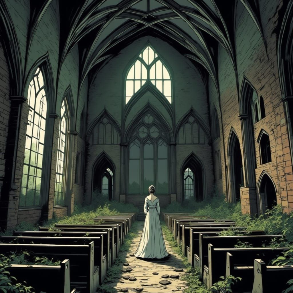The old chapel is crumbling, its altar cracked, its pews long abandoned. Yet at the center of the ruins stands a woman in a ceremonial gown,...