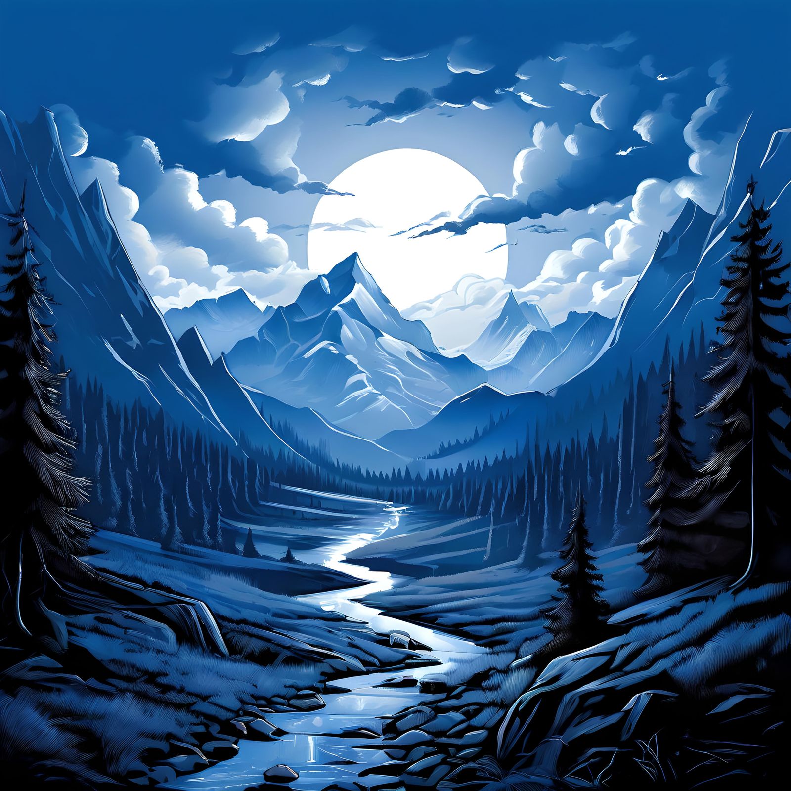 Monochrome blue landscape