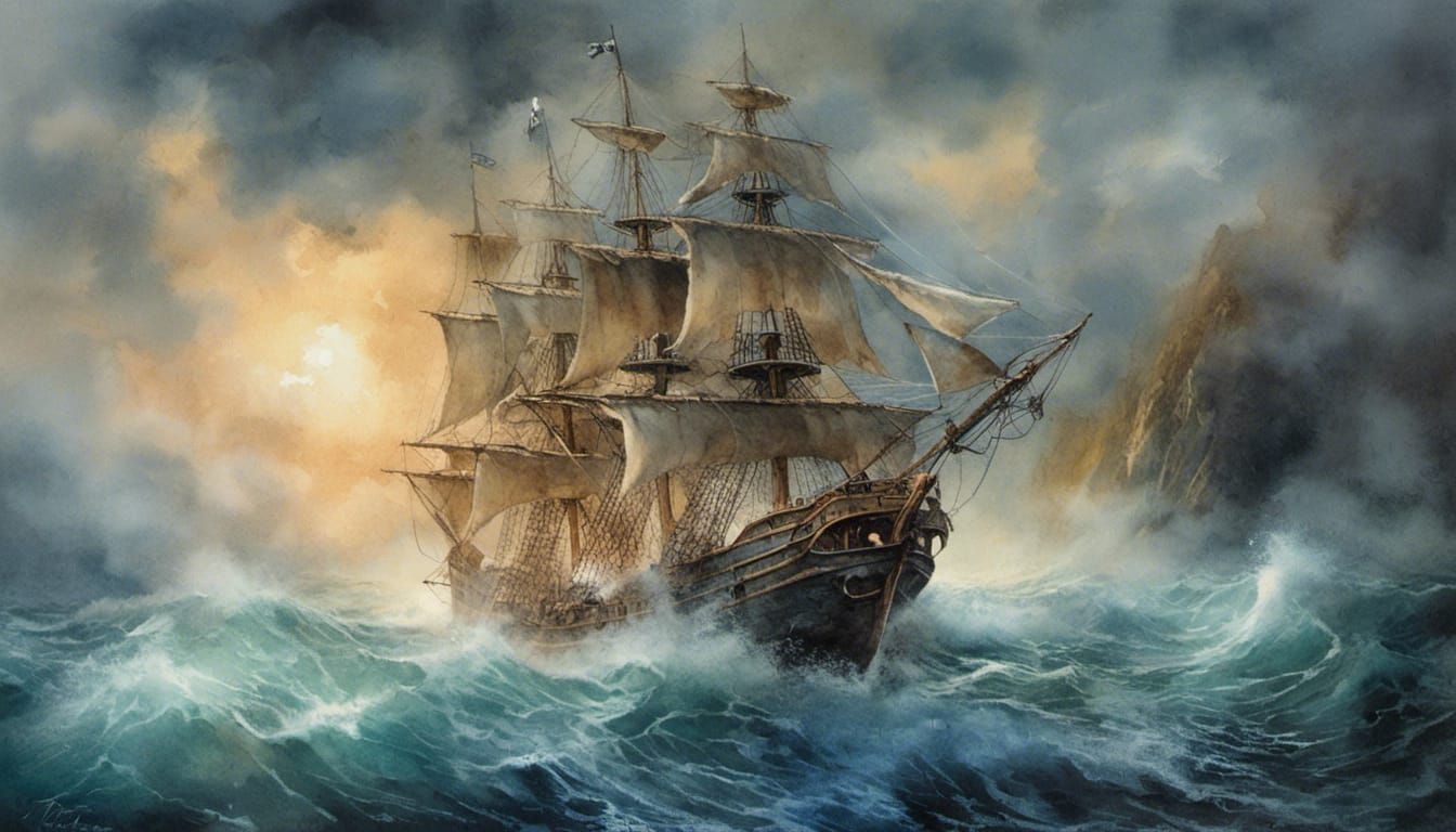<lora:Pencil:1.0> Art
A pirate ship sailing on stormy seas.
...