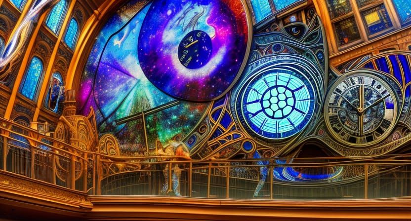 Psychedelic Huge Hyperdetailed Secession Clock in Galaxy Atr...