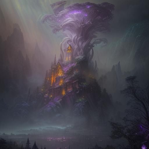 Ethereal Mythical Creatures in a Dark Fantasy Landscape