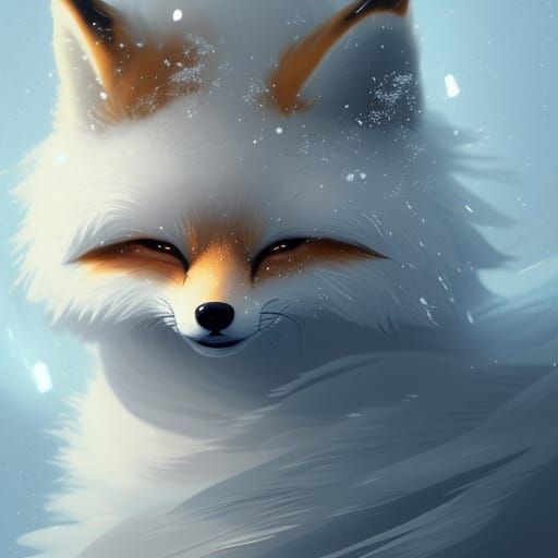 Goddess Fox in Snowstorm, Fine Detail Concept Art