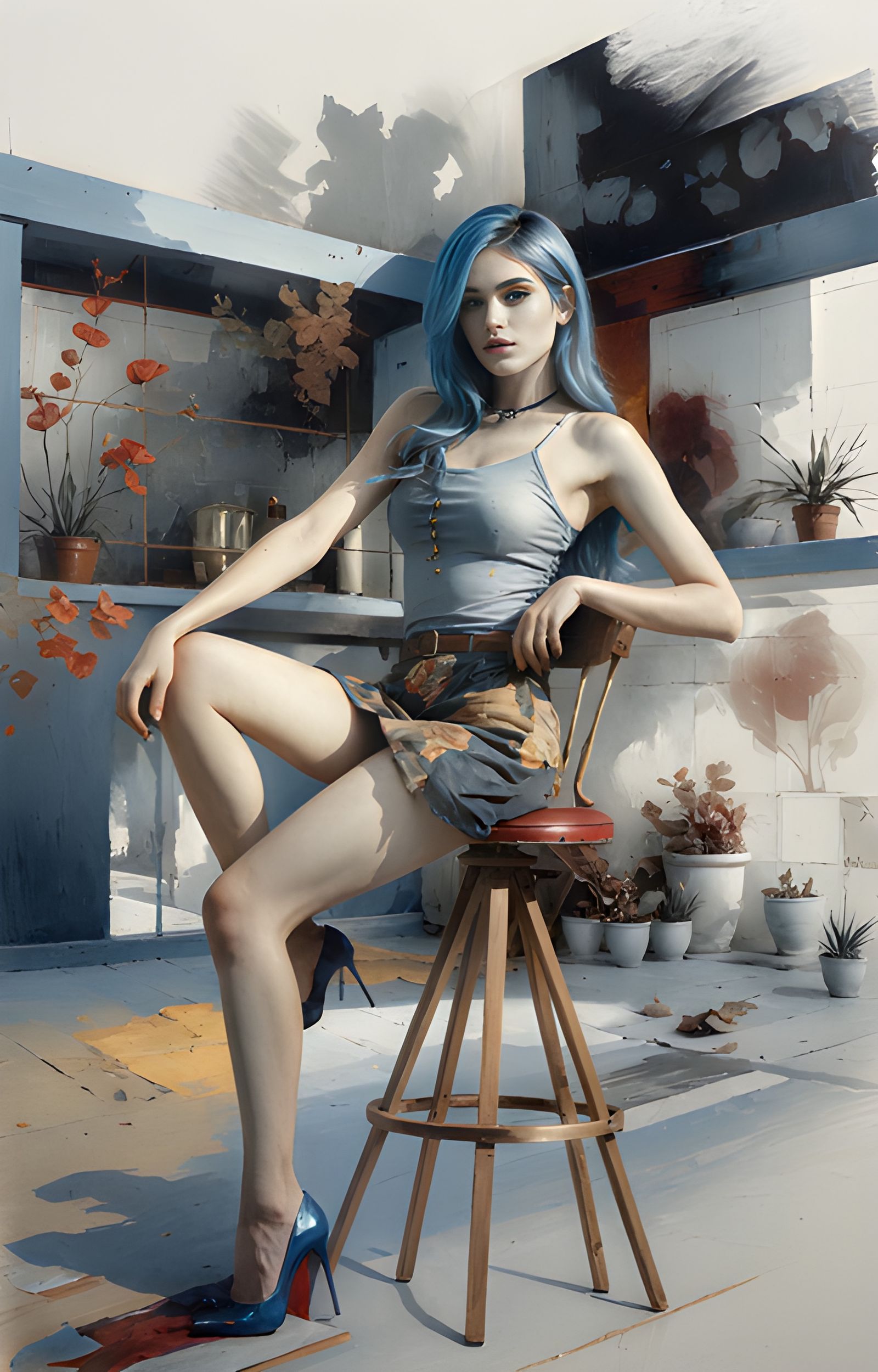 artistic portrait oil paint + collage style