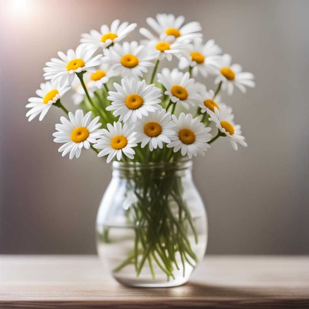 Realistic photo of small, simple vase full of daisies - AI Generated ...