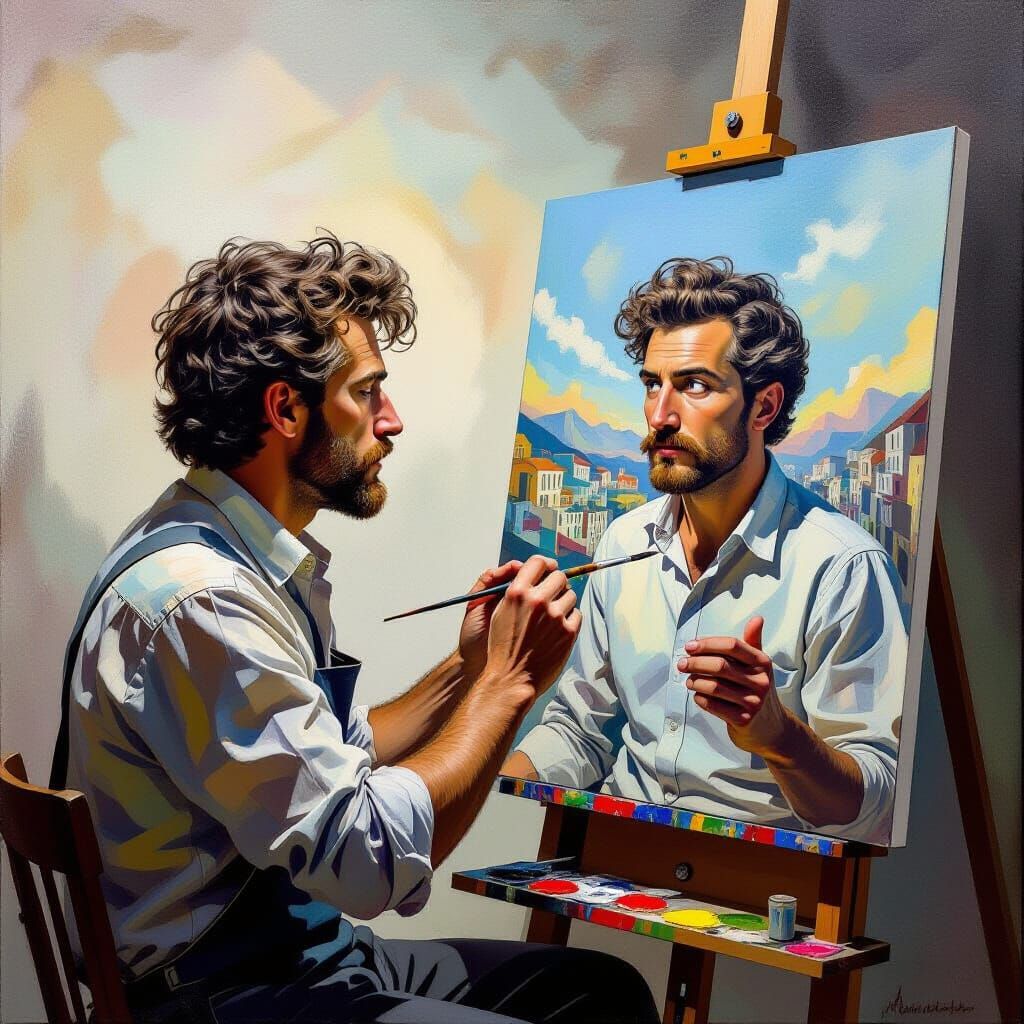 Surreal Artist Paints Infinite Recursion in Studio