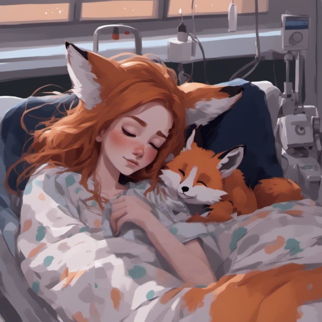 Fox-girl VIXEN Sleeping in a hospital bed. (Looks like a fox...