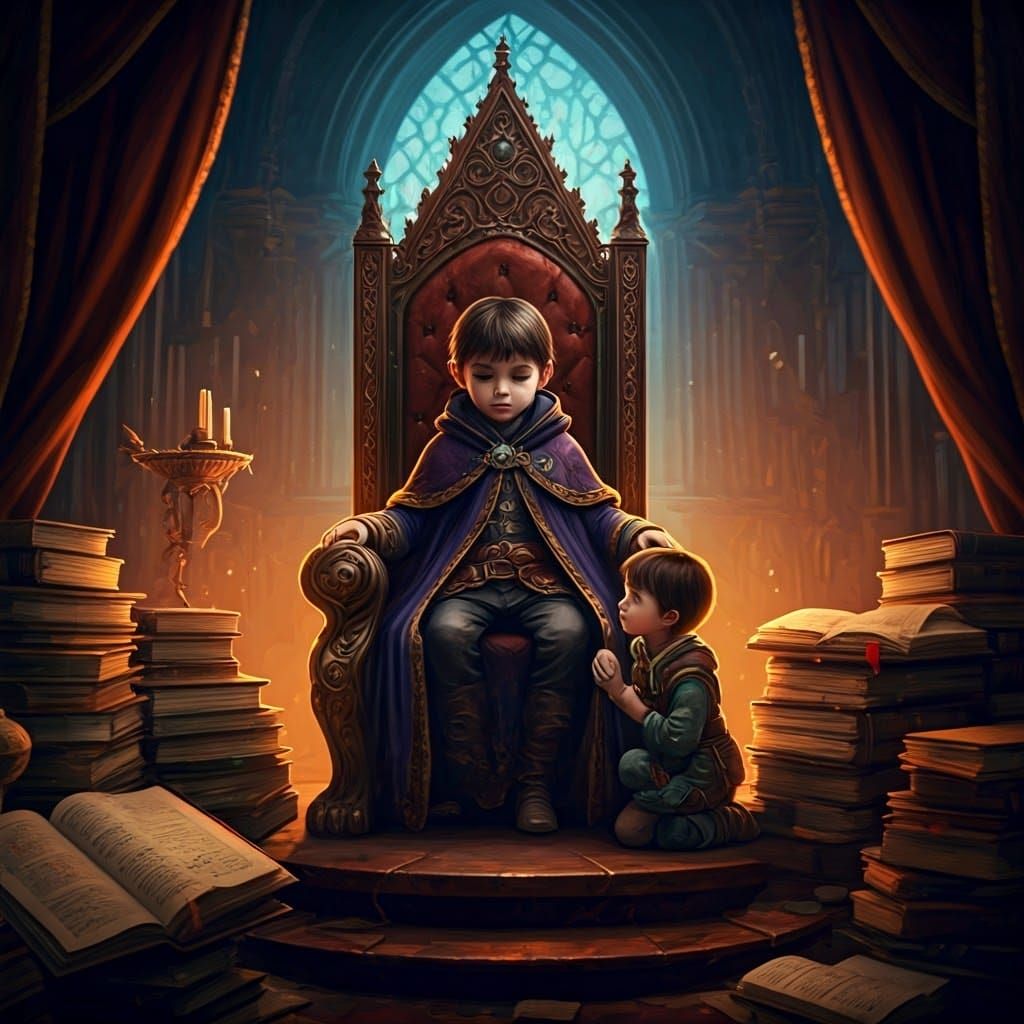 Regal Young Mentor Surrounded by Ancient Tomes and Mystical ...