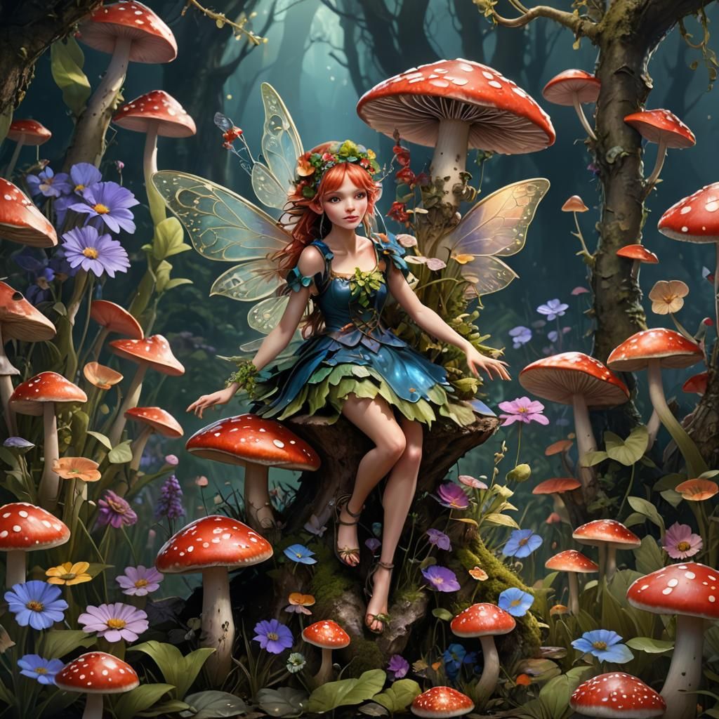 beutifull flower fairy with toadstool