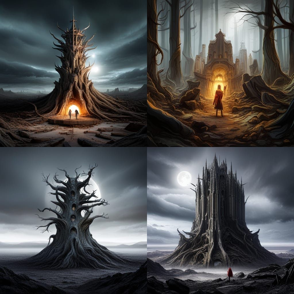 A horrifying Tree Surrounded by Spirits and hands reaching o...