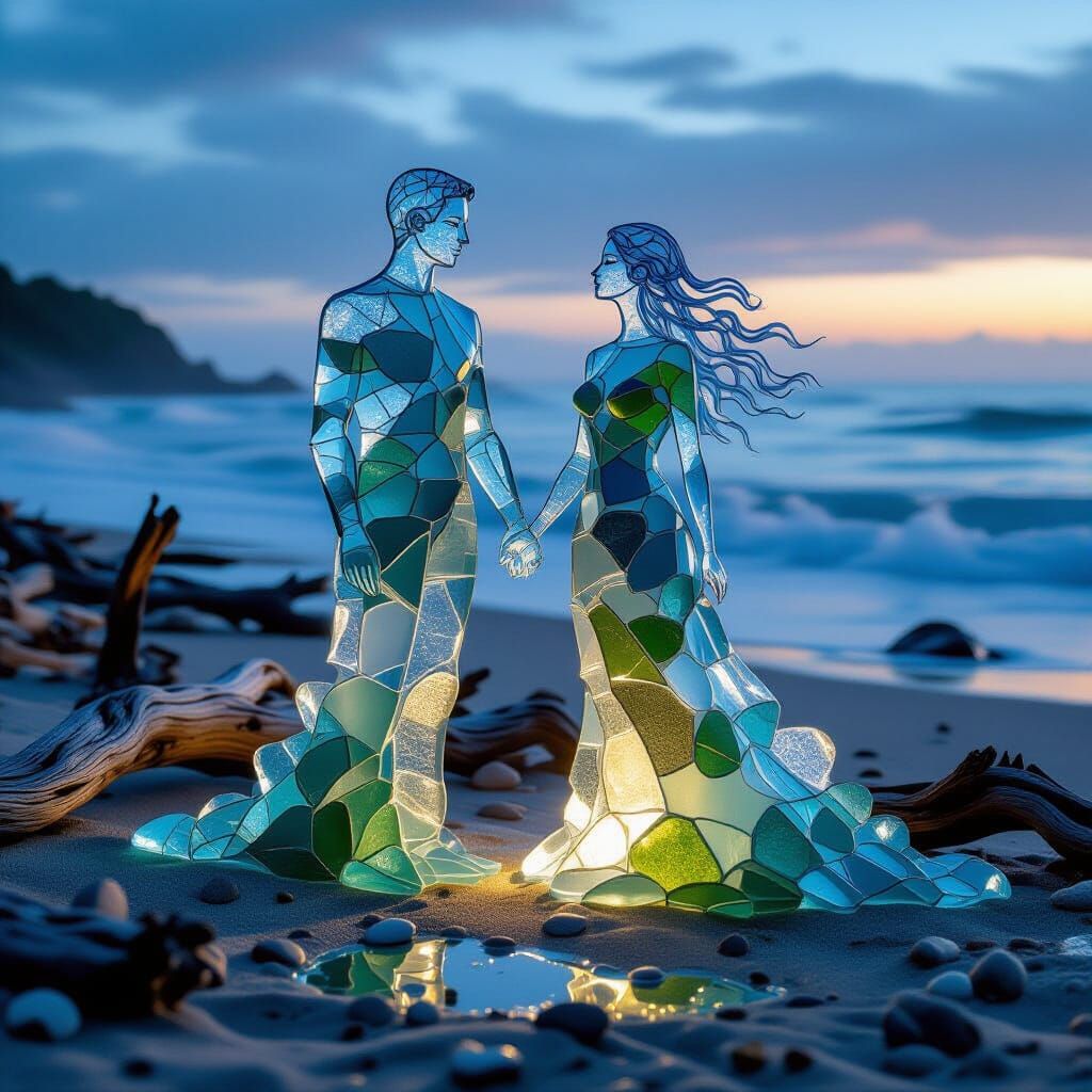 Sea glass sculptures with intricate surrealist style by Gediminas Pranckevicius :: luminous man and woman ...  by @morr5750