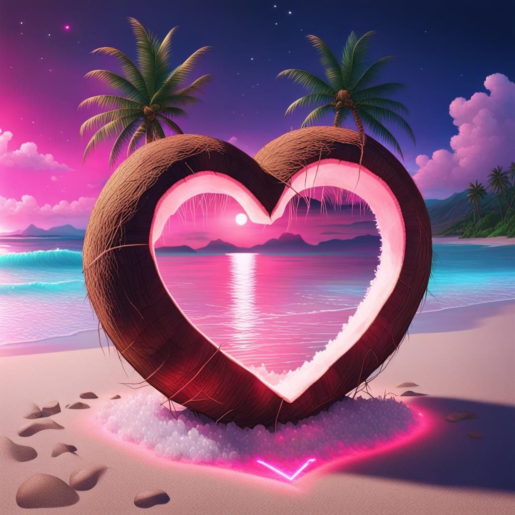 👩‍❤️‍👨Heart in love in coconut beach with diamonds 👩‍❤️‍�...