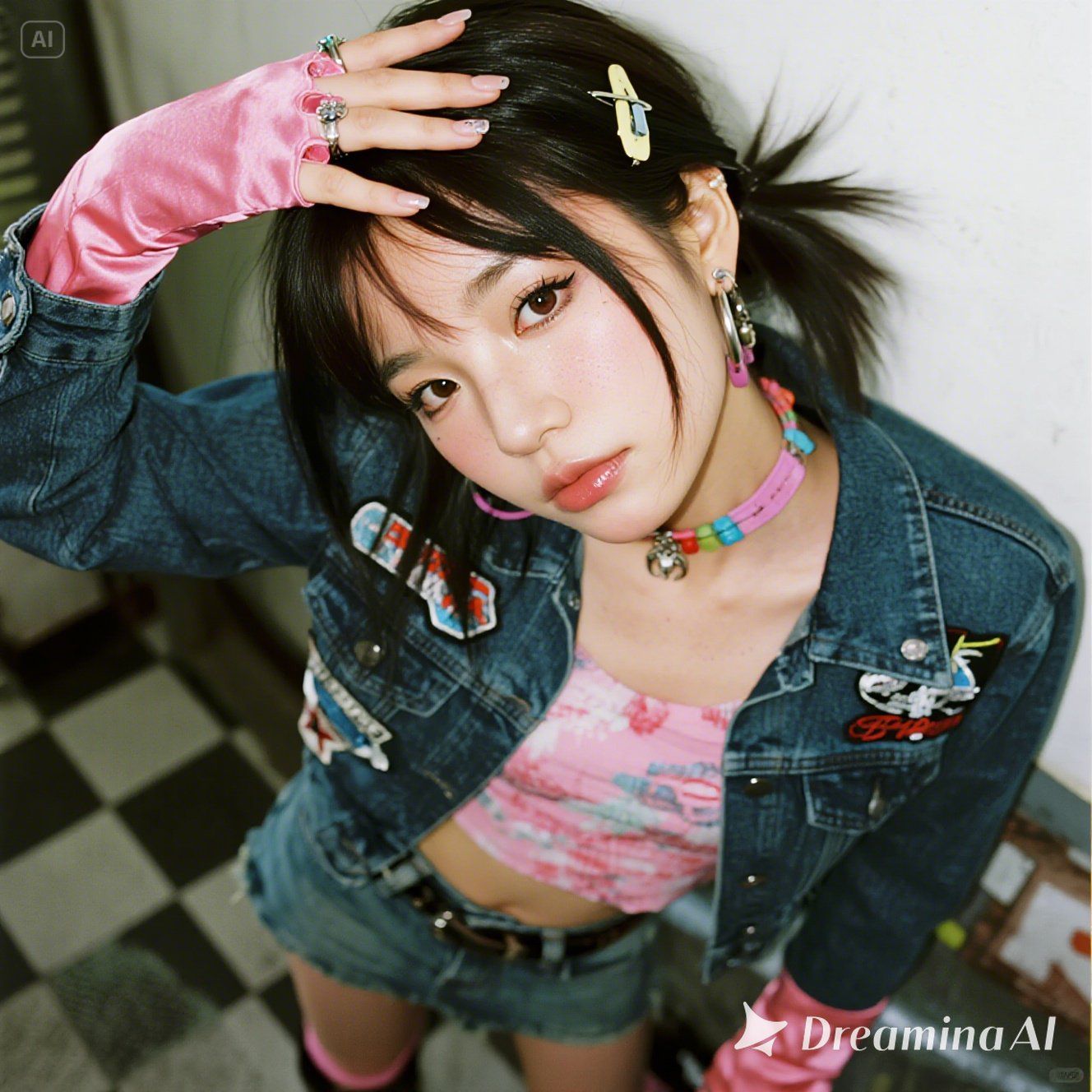 80's punk girl with cute-punk mix outfit