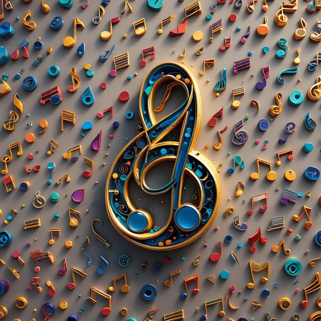 an 3D musical note symbol in point of view detailed matte pa...