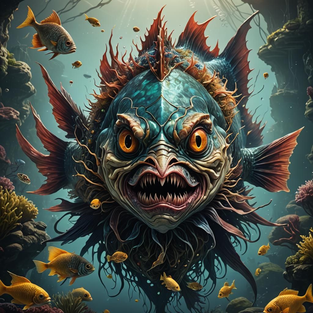 A fish with a scary human face