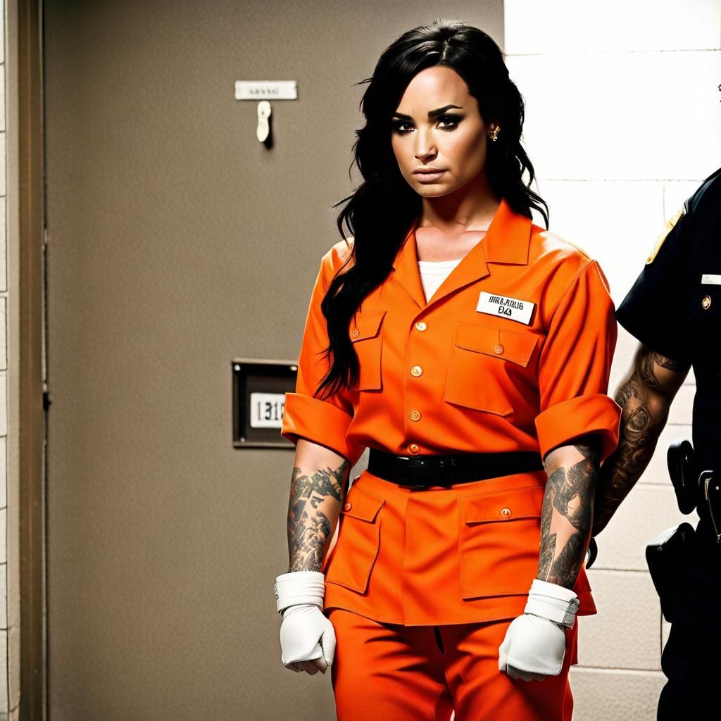 Demi lovato orange prison uniform cuffed AI Generated Artwork NightCafe Creator