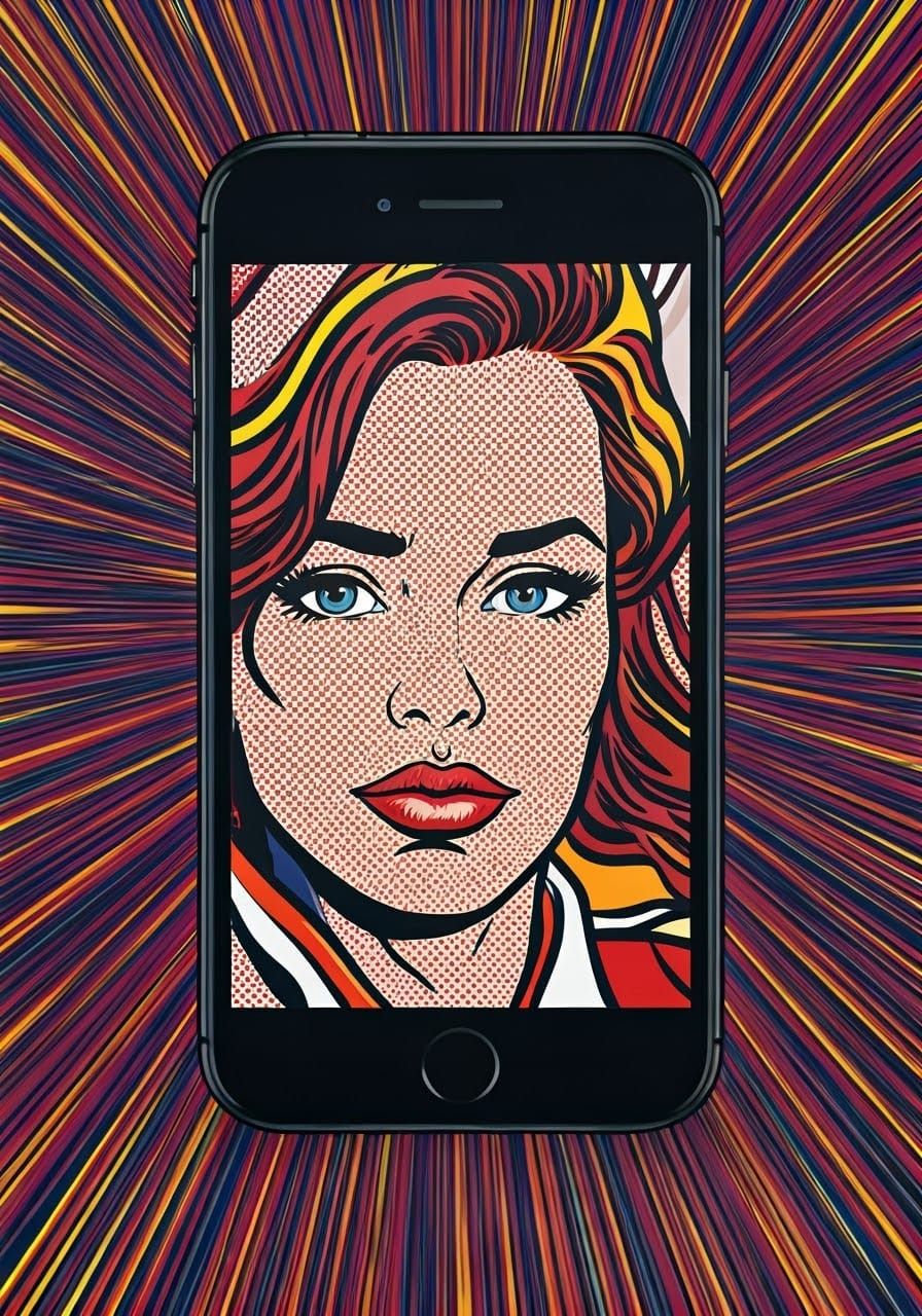 iPhone by (Roy Lichtenstein:1.7) (pop art :1.8)  by @BaudouinVH