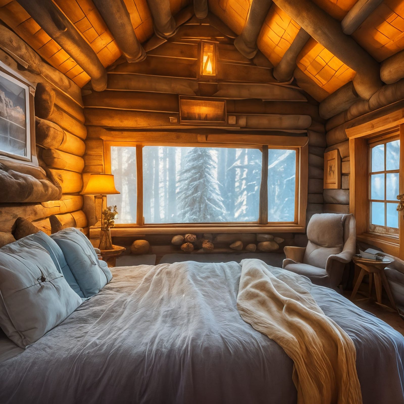 <lora:Dreamshaper Dragons:1.0> A cozy cabin filled with soft light and warm blankets  by @Christopher hudson 