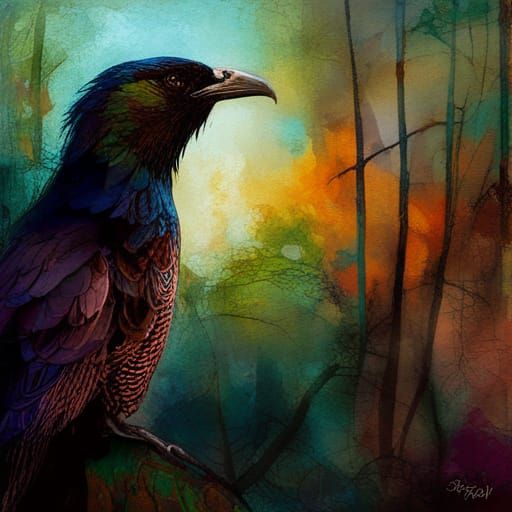 Odins's messenger Hughnin in dappled colour