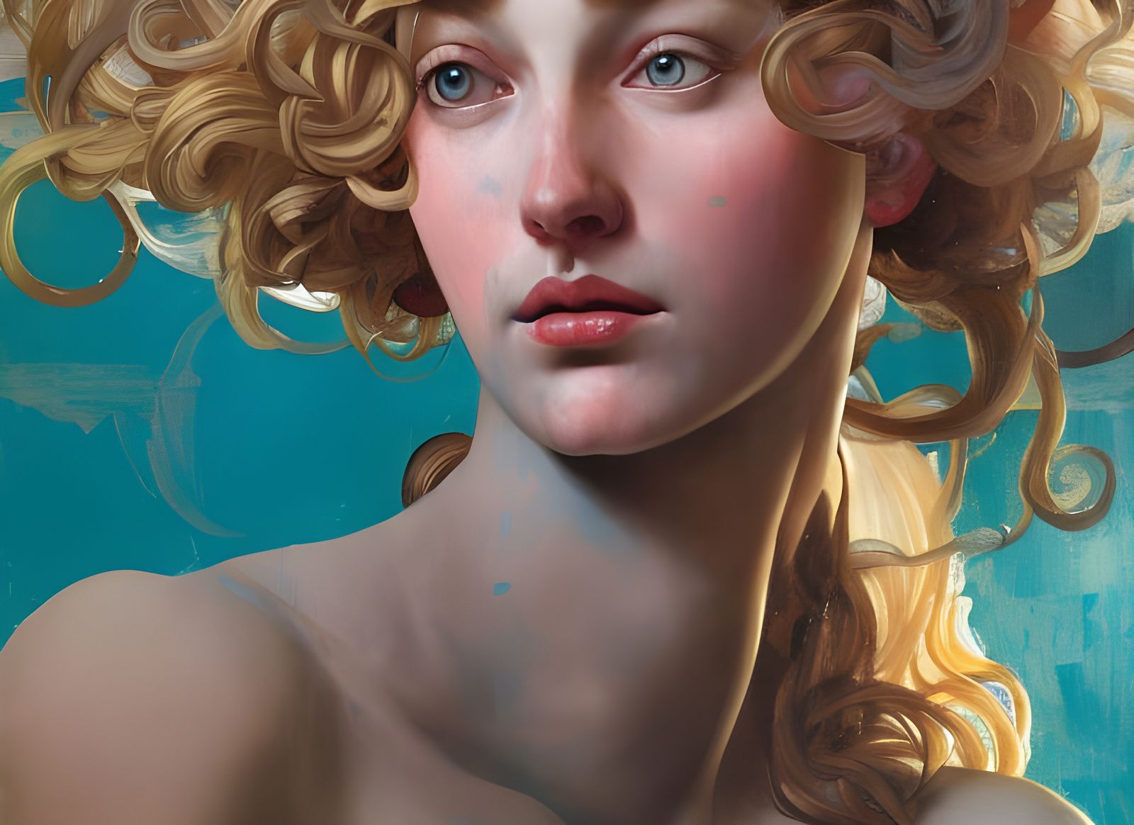 woman portrait, botticelli painting style, venus de millus, ...