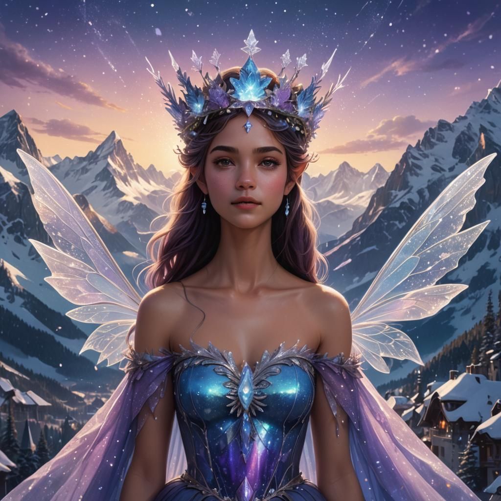 Fairy in Crown, Fantasy Art of Alpine Mountains