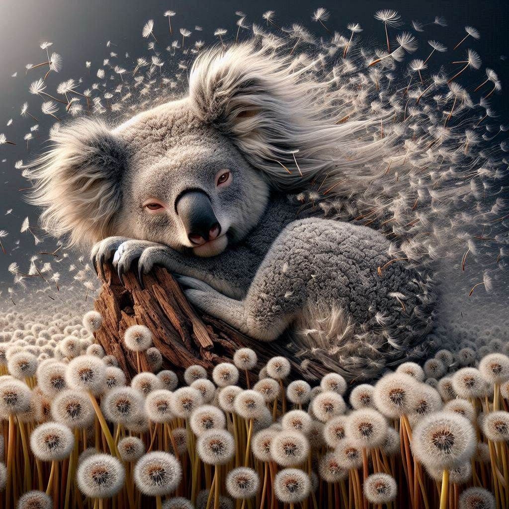 Sleepy Koala among the Dandelions