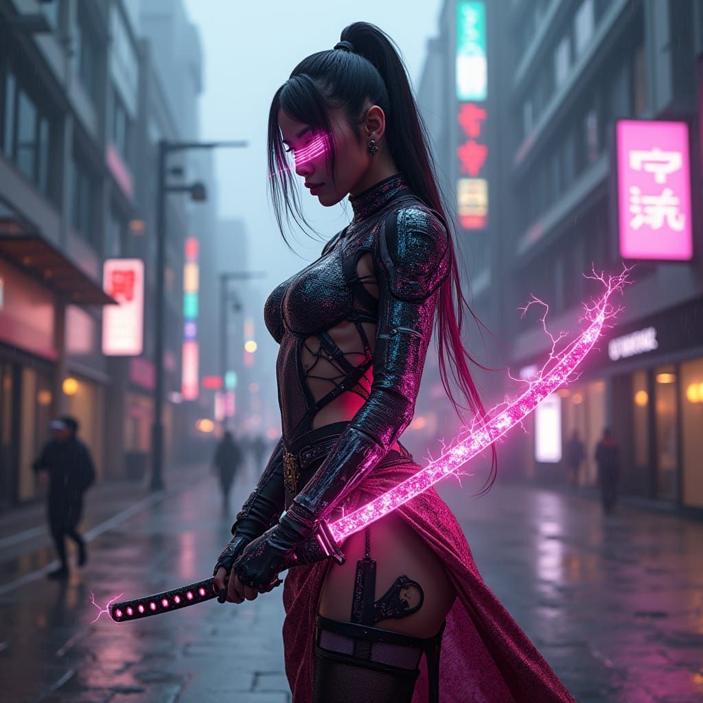 Cyberpunk Samurai Goddess in Combat Suit